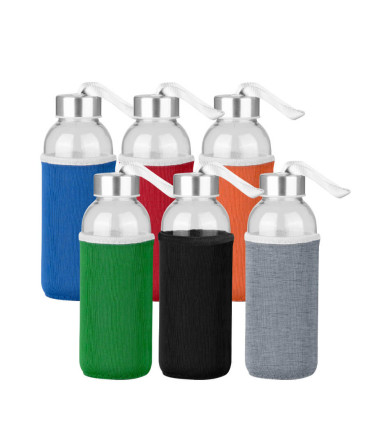 Botella de Vidrio Silica con funda de Neopreno 440cc