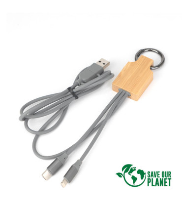 Connect Multicargador 4 en 1 de Bamboo con llavero