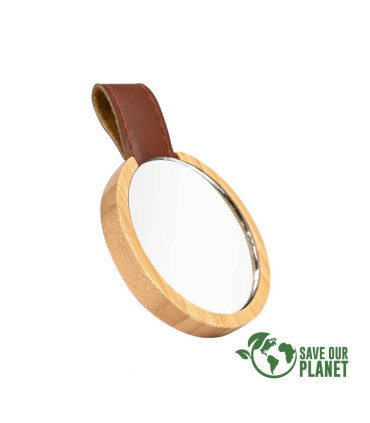 Espejo redondo de Bamboo y Eco-Cuero