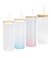Botella Vidrio Borosilicato Sublimación, tapa Bamboo 500cc